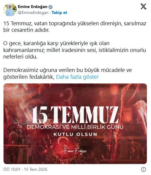 Emine Erdoğan: Kahramanlarımız, millet iradesinin sesi, istiklalimizin onurlu neferleri oldu