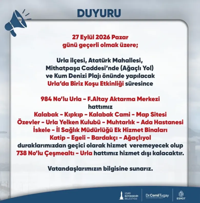 İzmir’de ESHOT kullananlar dikkat! Bu duraklar 27 Eylül’de kapanıyor | ESHOT 27 Eylül Pazar günü durak değişikliği | ESHOT hangi duraklar kapalı?