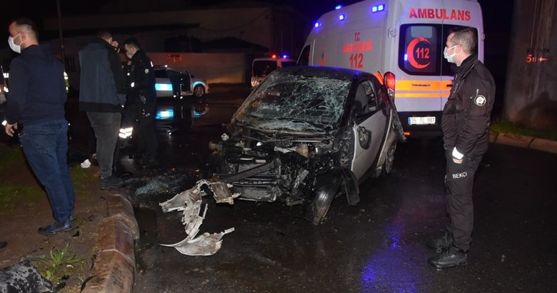 İzmir’de kontrolden çıkan araç takla attı