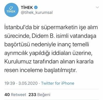 Başörtülü olduğu gerekçesiyle işten çıkarılmıştı! TİHEK, resen inceleme başlattı