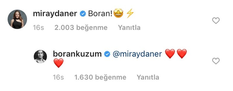 Miray Daner ve Boran Kuzum aşklarını sosyal medyadan ilan etti
