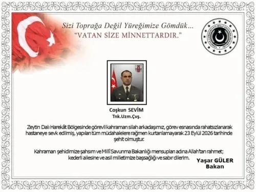 MSB acı haberi duyurdu: Uzman Çavuş görev sırasında rahatsızlanarak şehit oldu