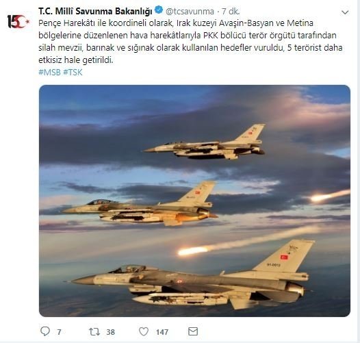 Pençe Harekatı’nda flaş gelişme: 5 terörist daha etkisiz hale getirildi