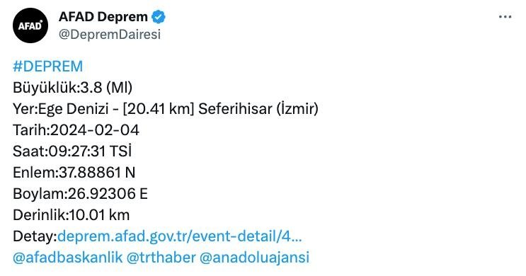 İzmir Seferihisar’da deprem! AFAD büyüklüğünü duyurdu