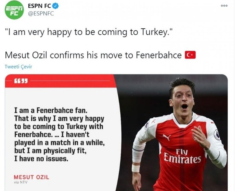Mesut Özil’in Fenerbahçe için İstanbul’a gelişi dünya basınında yer buldu