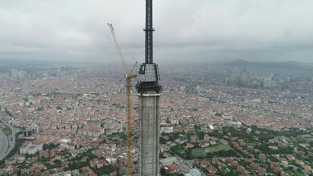Çamlıca Kulesi’nin inşaatında gelinen son nokta havadan görüntülendi