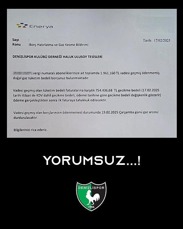 Denizlispor’da kriz derinleşiyor: Gazı kesildi, tesislere haciz geldi