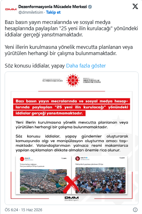 DMM’den 25 yeni il kurulacağı iddiasına açıklama
