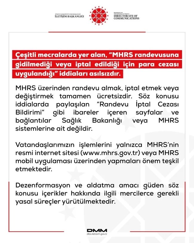 DMM’den MHRS randevusu iptaline para cezası iddialarına yalanlama