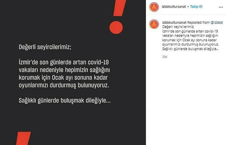 İzmir Şehir Tiyatroları’na pandemi arası