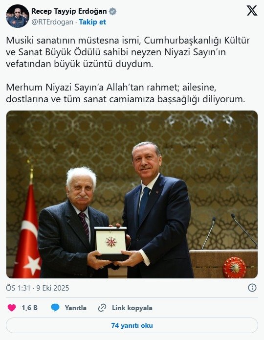 Başkan Erdoğan’dan neyzen Niyazi Sayın için taziye mesajı