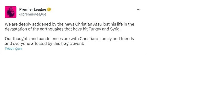 Christian Atsu için taziye mesajları yayımlanıyor