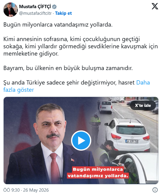 İçişleri Bakanı Mustafa Çiftçi’den bayram mesajı! Huzur ve güven için tüm ekipler sahada...