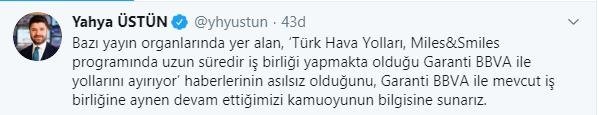 THY’den Garanti BBVA haberlerine yalanlama
