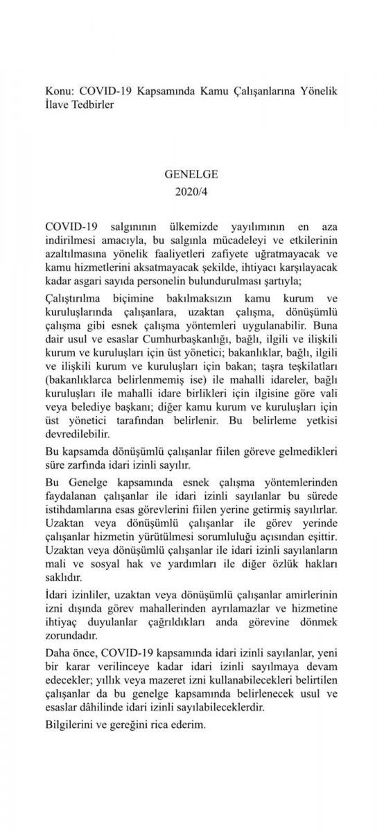 Son dakika: Kamu kurum ve kuruluşlarına esnek ve uzaktan çalışma uygulaması için izin verildi