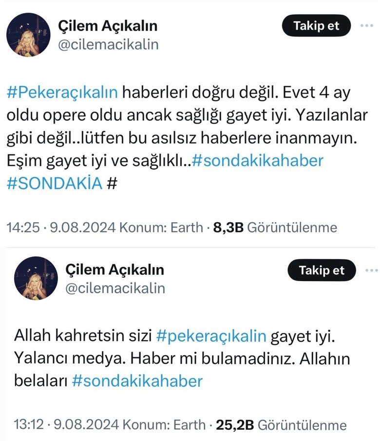 Peker Açıkalın’ın sağlık durumu hakkında çıkan iddialara eşi yanıt verdi