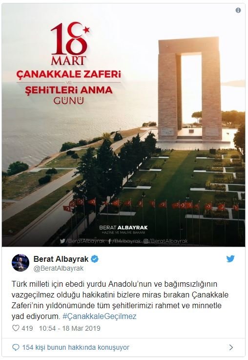 Bakan Albayrak’tan Çanakkale Zaferi mesajı!