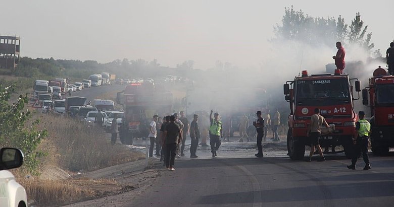 Saman yüklü TIR alev aldı, anayol trafiğe kapandı