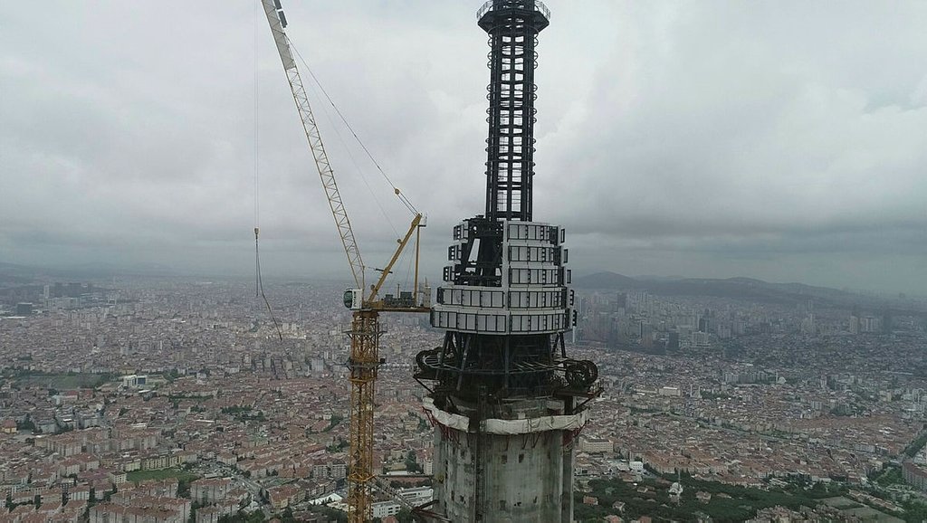 Çamlıca Kulesi’nin inşaatında gelinen son nokta havadan görüntülendi