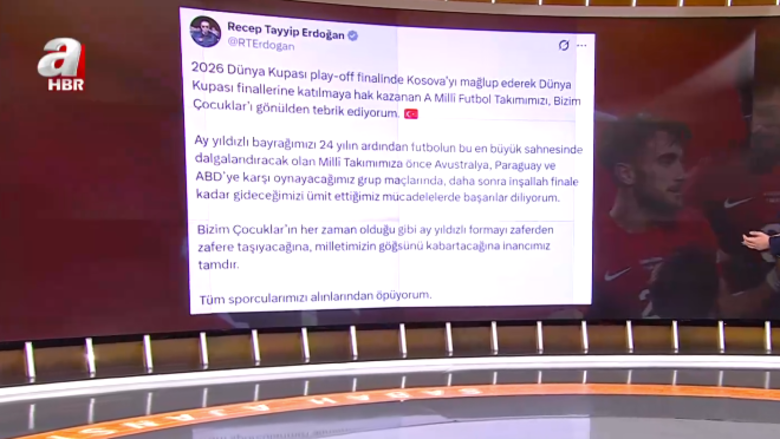 Erdoğan'dan A Milli Futbol Takımına tebrik mesajı