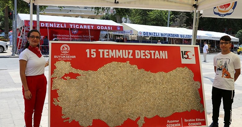 Denizli’de 15 Temmuz hatıra paralarıyla Türkiye haritası yaptılar