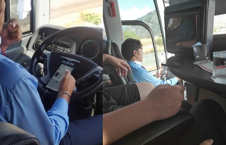 Yolcu otobüsü şoförü, seyir halindeyken cep telefonuyla oynayıp, çekirdek çitledi