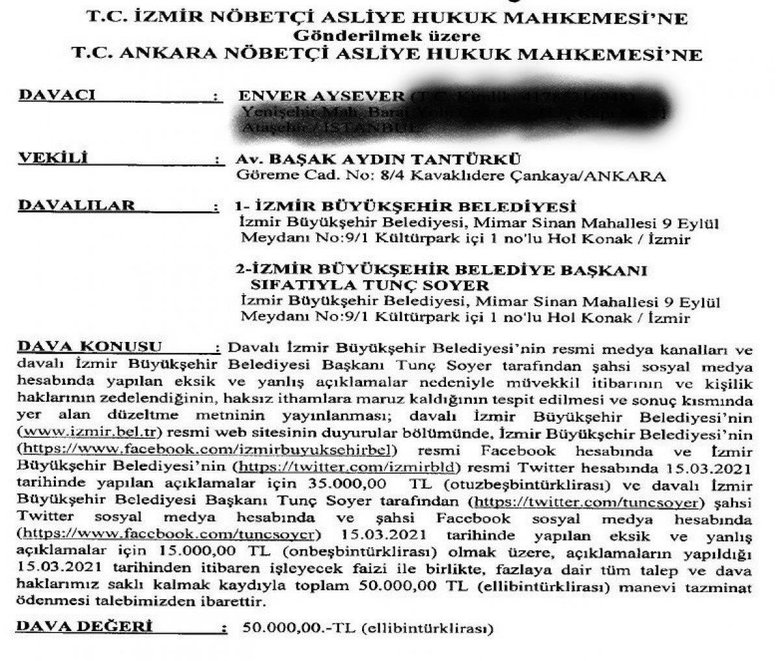 İzmir Belediyesi tarafından ihalesi iptal edilen Enver Aysever’den Tunç Soyer’e şok! 50 bin liralık tazminat davası açtı
