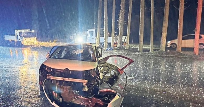 Kaygan otoyolda aracıyla ağaca çarpan sürücü öldü