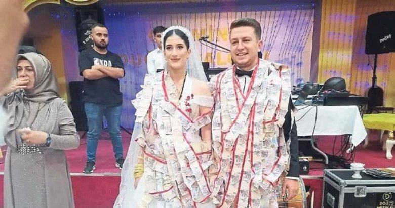 Düğünde 45 metre para takıldı