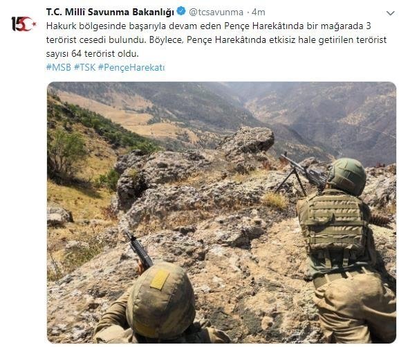 Pençe Harekatı’nda flaş gelişme: Etkisiz hale getirilen terörist sayısı 64 oldu