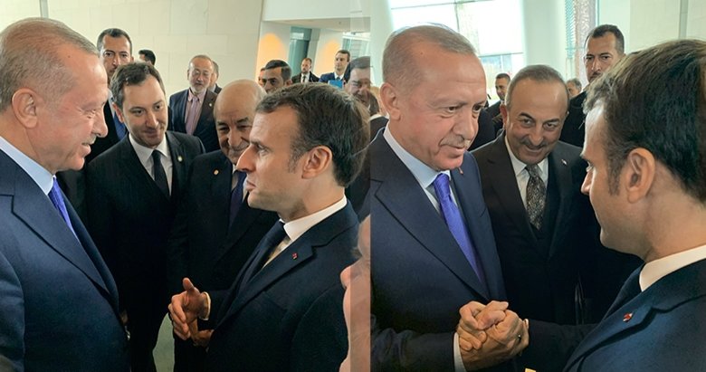 Başkan Erdoğan ile Macron Berlin’deki Libya Zirvesi’nde sohbet etti