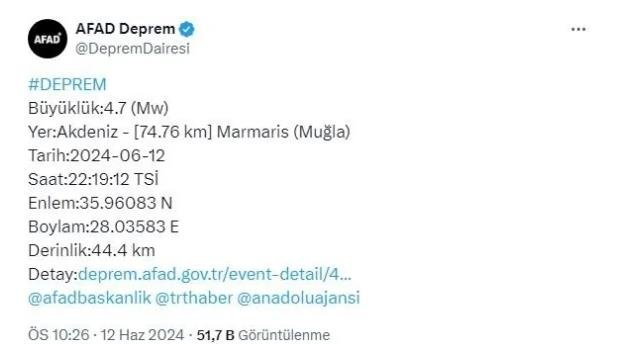 Muğla’da deprem!