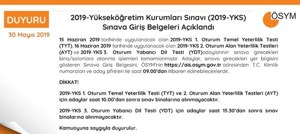 YKS giriş yerleri açıklandı! ÖSYM-YKS sınav belgesi sorgulama