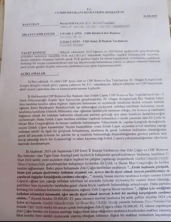 CHP’li delege, ilçe başkanı ve il başkan yardımcısını şikayet etti! ’Meclis üyesi yapacağız’ diye dolandırdılar
