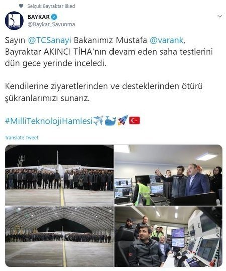 Bakan Varank, Bayraktar AKINCI TİHA’nın saha testlerini inceledi