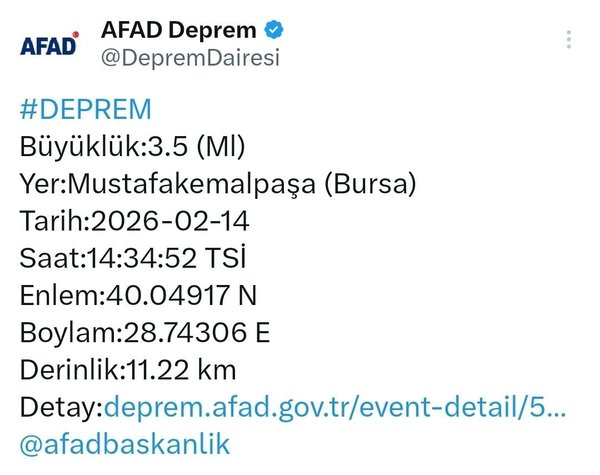 Bursa’da deprem!
