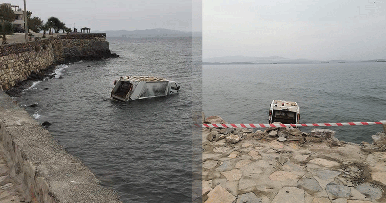 İzmir Dikili’de çöp kamyonu denize uçtu: 1 yaralı