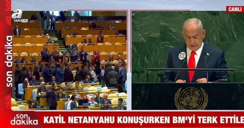Katil Netanyahu’ya büyük şok! BM’de konuşurken salonu terk ettiler!
