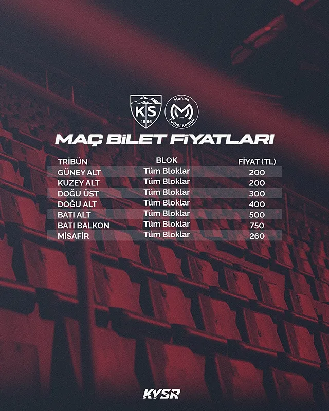 Kayserispor-Manisa FK maçı bilet fiyatları