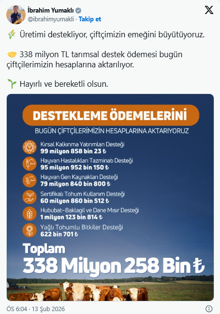 Bakan Yumaklı açıkladı! Tarımsal destekleme ödemeleri yattı mı?