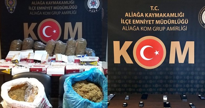 İzmir Aliağa’da tütün ve kaçak cep telefonu operasyonu