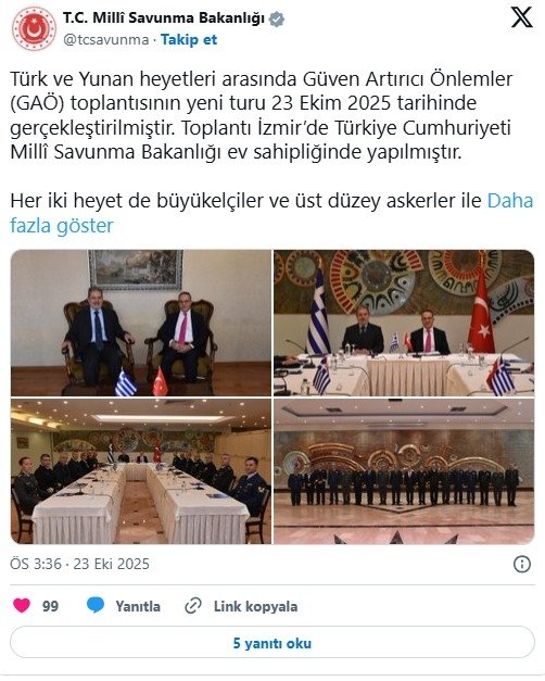 MSB: Türk ve Yunan heyetleri arasındaki toplantı olumlu bir havada gerçekleştirildi