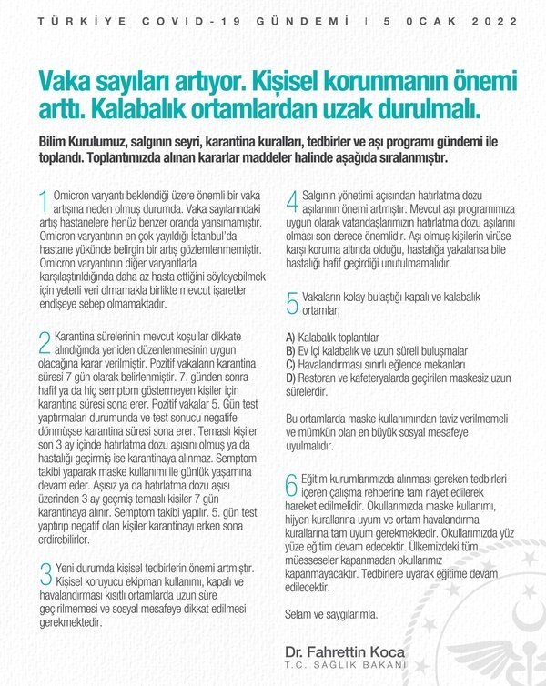 Sağlık Bakanı Koca, Koronavirüs Bilim Kurulu’nun aldığı kararları açıkladı