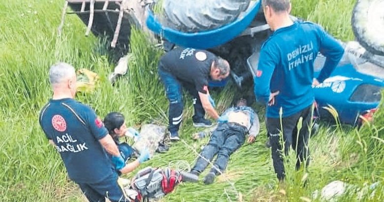 Denizli’de devrilen traktörün altında kalan yaşlı adam can verdi