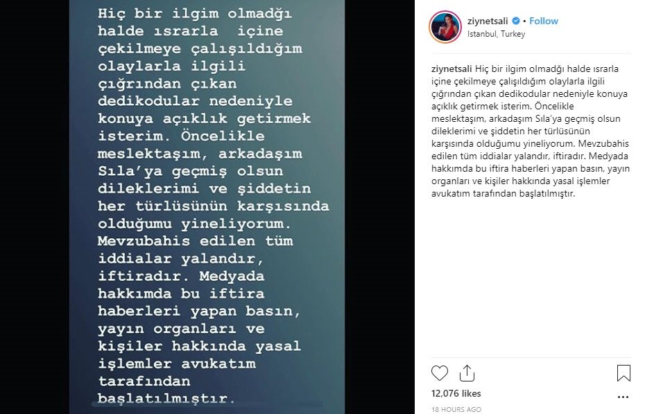 Ziynet Sali, Sıla ve Ahmet Kural olayı ile ilgili sessizliğini bozdu