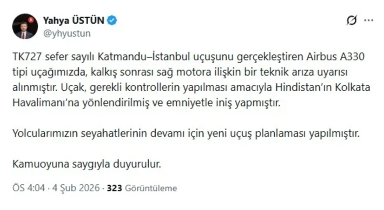 THY’nin Katmandu-İstanbul uçağı acil iniş yaptı!