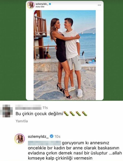 Özlem Yıldız oğluna çirkin diyen takipçisine tepki gösterdi