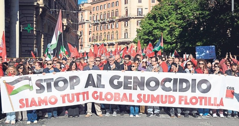 İtalya’da Filistinliler için başlayan greve binlerce destek