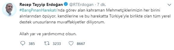 Başkan Erdoğan: ’Barış Pınarı Harekatı’ başladı