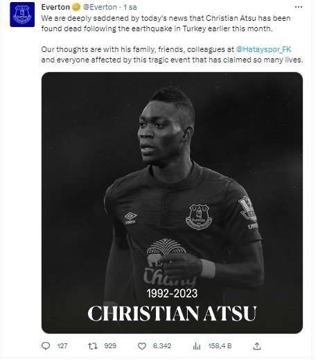 Christian Atsu için taziye mesajları yayımlanıyor